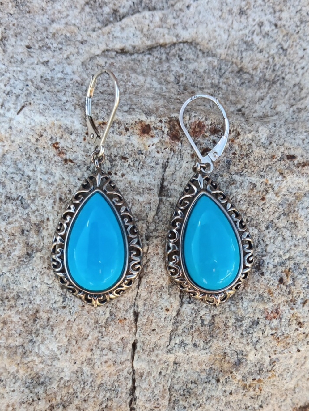 Vtg. Sterling Silver Blue Stone Earrings